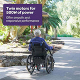 EQUIPMED Electric Wheelchair Folding, Long Range, Airline Approved, Lithium Battery, 24" Light Rear V219-HELWLCEQPKB2A