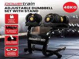 Powertrain Adjustable Dumbbells Set Home Gym Exercise Free Weights 48kg w/ Stand - Gold DMB-BF1-024-2S-GD