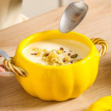 Mini Dutch Oven, Yellow Pumpkin-Shaped Ceramic Casserole with Lid, Versatile Baking and Serving Dish V1370-AZ4-17284