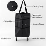 Foldable Shopping Cart With Wheels, Waterproof Oxford Bag Capacity, For Groceries Market And Travel, V1237-ZY-807-180