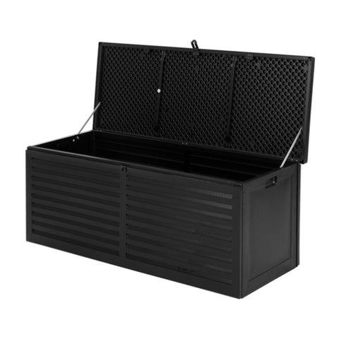 Gardeon Outdoor Storage Box 390L Container Lockable Garden Bench Shed Tools Toy All Black OSB-S390-ABK