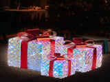Christabelle Set of 3 Christmas Gift Boxes Display With Lights in Clear Shimmer and Red 112_MHA519