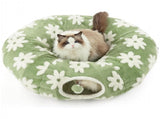 2-in-1 Cat Tunnel Bed Purple Daisy 80cm - Plush Donut Pet Cave & Play Tube - Detachable Washable V888-ELOSUNG41375