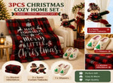 Christmas Home Comfort Set with Flannel Throw Blanket 130x150cm, Plush Indoor Slippers AU 4-5 and V888-ELOSUNG54171