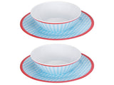 4Pcs/Set Salad Bowl Dish Light Blue Grid Pattern Imitation Porcelain Snack Plate Tableware V1294-YM0718-3118200282711