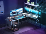 Levede L Shaped Gaming Desk with LED Lights Brown DH1053-BR