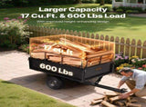 Garden Utility Trailer, 17 Cu. Ft & 272 kg Capacity, ATV UTV Hauling Trailer, Tow Behind Steel Dump V952-HYTCHSTPK17CFT3NV001V0