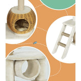 i.Pet Cat Tree 138cm Tower Scratching Post Scratcher Wood Bed Condo House Rattan Ladder PET-CAT-RATTAN01-BE