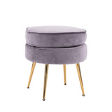 Ottoman Foot Stool Velvet Fabric Metal Leg Round GREY V274-FT-VST-1596-GY
