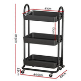 Artiss Storage Trolley Kitchen Cart 3 Tiers Rack Shelf Organiser Wheels Black STR-3T-80-BK