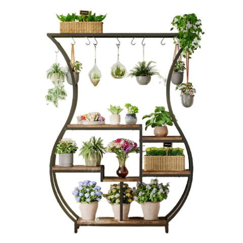 NNETMLT 6-Tier Plant Stand with Vase Shape Ladder Design, Rustic Brown V728-EC173970