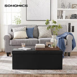 SONGMICS 110cm Folding Storage Ottoman Bench with Flipping Lid Footrest Black V227-8498402106991