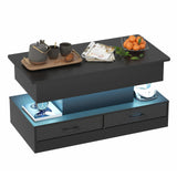LED Lift Top Coffee Table in Black with 2-Tier Design and Drawers for Living Room V178-59307