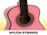 Karrera 34in Acoustic Childrens Wooden Guitar - Pink NC-34-PK