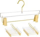 10 Pack Acrylic Pants Hangers, Adjustable Non Slip Clips with Gold Hooks for Closet, Clear Gold V1188-MS-721-008