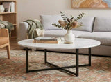 White Marble Effect Round Coffee Table with Black Legs V264-TAB-719C-WHE-BK