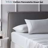 Accessorize Cotton Flannelette Sheet Set 40cm Wall White Queen V442-HIN-SHEETS-COTTONFLANNELETTE-WHITE-QS