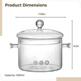 Glass Cooking Pot, Glass Simmering Pot for Stove, 1.9L Heat-proof Glass Cooking Pot with Lid, High V1370-AZ4-16644