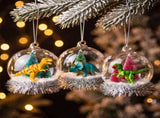 Christabelle 3 Glass Dome Christmas Ornaments Dinosaur Novelty Figures 11cm Xmas Tree Decoratio 112_SHD2002