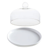 White Ceramic Cake Plate with Glass Cover for Decoration and Fruit Display Stand 7 Inch V1366-AZ2-W-13203