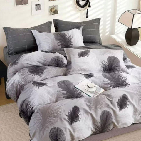 300TC Heidi Grey Reversible Cotton Quilt Cover Set Queen V442-ATX-QUILTCS-300TCHEIDI-GREY-QS