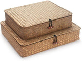 2 Pack Seagrass Storage Boxes with Lids, Natural Woven Wicker Shelf Baskets Stackable Rectangular V1237-ZY00B088R37XWZ