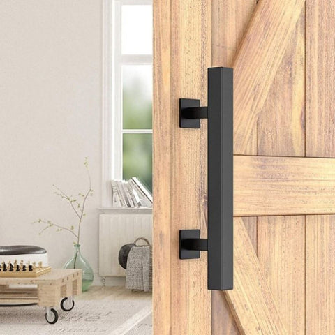 12" Square Pull and Flush Door Handle Set Black Barn Door Hardware V63-831831