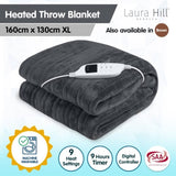 Laura Hill Heated Electric Blanket Throw Rug Coral Warm Fleece Grey THRG-KH-GY