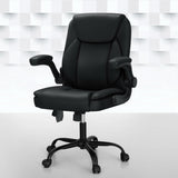 Artiss 2 Point Massage Office Chair Leather Mid Back Black MOC-C-FZ40-2P-BK