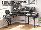 Artiss L-Shape Gaming Desk Computer Desks RGB LED Power Outlet 130cm Black FURNI-U-DESK-L-BK