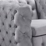 3 Seater Sofa Classic Button Tufted Lounge in Grey Velvet Fabric with Metal Legs V43-SOF-JAQS3SGR