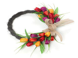Artificial Flower Wreath 40cm Spring Summer Wreath Front Door Decoration for Indoor Outdoor Orange V1294-YM0901-3115250106611