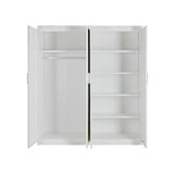 4 Door White Wardrobe Cabinet Hanging Rail, Shelves & White Handles V63-953101