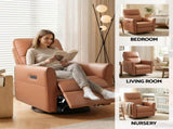 Artiss Swivel Recliner Chair PU Leather Rocking Reclining Sofa with Charging Ports LED Brown RECLINER-A21-LED-PU-BR
