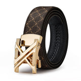 Men'S Genuine Leather Belt X-Shaped Buckle Men'S Accessories Trendy Belt - Khaki strap with gold V1347-918-19716-KHA-125CM