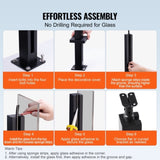 VEVOR Glass Clamp, 35.83" Height Glass Railing Bracket for 0.39 "-0.47 " Thickness Tempered Glass, V952-BLLGZHS85CM17TL07V0