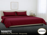 Laura Hill Luxury Living 4pc 1000 Thread Count Cotton Rich Queen Bed Sheet Set Gift Pack Burgun CVC-10QS-BGY
