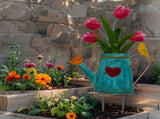 Flowers In Blue Watering Can Garden Stake 55cm V637-71303FLW