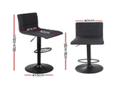 Artiss 2x Bar Stools Gas Lift Linen Fabric Black BA-TW-V17-1168-BKX2