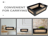 Black Wooden Crate with Bamboo Weave Vintage Style Storage Box for Desk and Shelf V1366-AZ2-W-18816