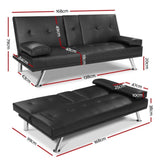 Artiss Sofa Bed 168CM Black PU Leather SBED-E-R1C-LEA168-BK