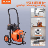 100FT x 1/2Inch Drain Cleaner Machine Sewer Auger Auto Feed with 4 Cutter & Air-Activated Foot V952-ZDJJKLSGDSTJZGK9AV3