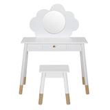 Keezi Kids Dressing Table Chair Set Vanity Makeup Wooden Leg Mirror Drawer FURNI-C-CLOUD-KDT-WH