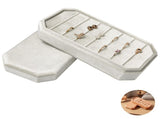 Velvet Ring Storage Box, Octagonal Rectangle Jewelry Display Case with Lid, Earring Organizer, 8.1" V1192-AZ-W-18455
