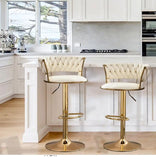 2x Height Adjustable Swivel Bar Stool Velvet Golden Base Barstools Chairs Padded Seat- Beige V255-GP1762-WH