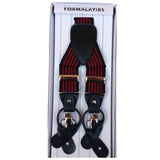 Mens Premium Convertible Suspenders Braces Clip On Elastic Y-Back Traditional Leather Tab - Stripe V563-LXRYSUSPENDERS-STRBLKRED
