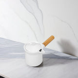 White Ceramic Milk Pan Wooden Handle Anti-Scalding Practical for Home V1192-AZ-W-25598