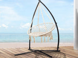 Gardeon Hammock Chair with Steel Stand Macrame Outdoor Swinging Cream HM-CHAIR-SWING-CREAM-X