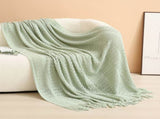 Mint green Elegant Openwork Knitted Throw Blanket with Tassels - 127x180cm Large Decorative Soft V888-ELOSUNG48991