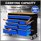 HORUSDY 42 inch 8 Drawer Tool Cabinet 1000 lbs Wood Top Power Strip Casters Blue V465-86514